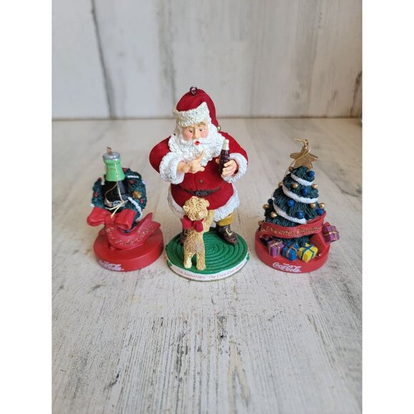 Vintage Carlton coca cola Santa coke tree ornament Xmas set unique - Picture 1 of 8